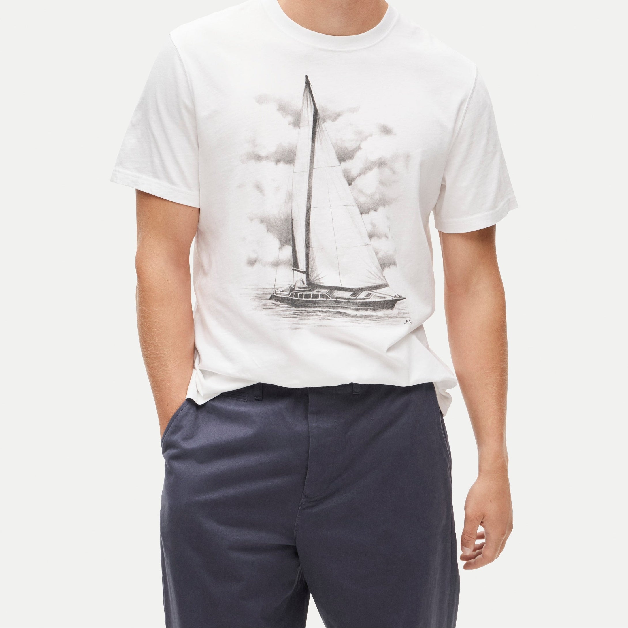 Vintage-Style Sailboat Print T-Shirt