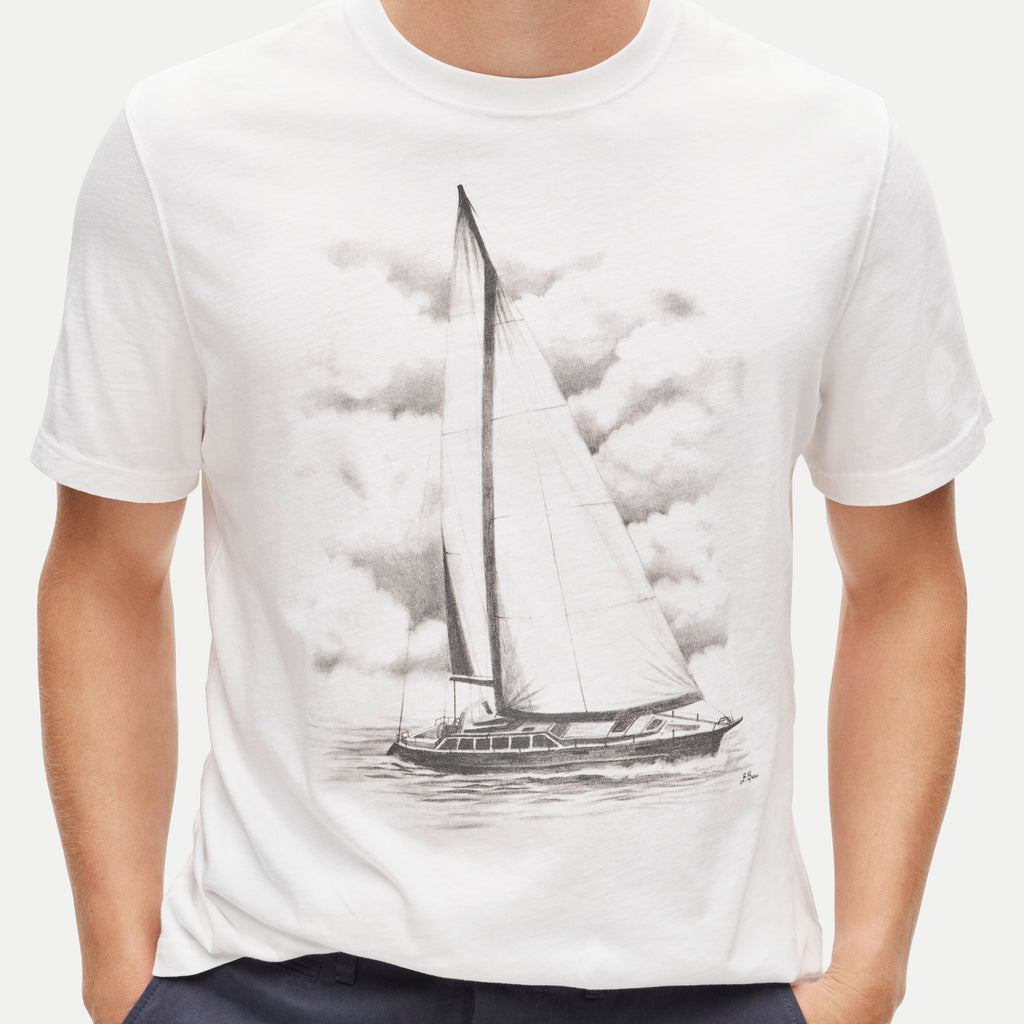 Vintage-Style Sailboat Print T-Shirt