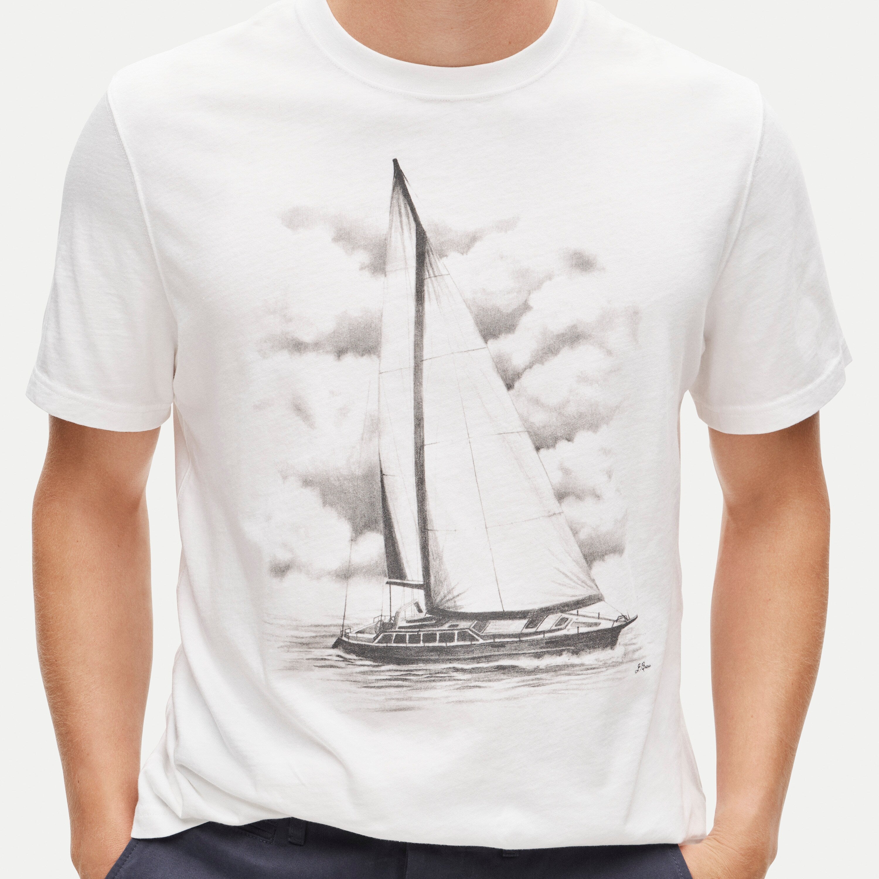 Vintage-Style Sailboat Print T-Shirt